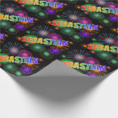 Papier Cadeau Prénom arc-en-ciel "SEBASTIAN" + Feu d'artifice (Coin)