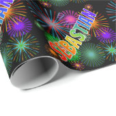 Papier Cadeau Prénom arc-en-ciel "SEBASTIAN" + Feu d'artifice (Coin rond)