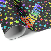 Papier Cadeau Prénom arc-en-ciel "SERENITY" + Stars (Coin rond)