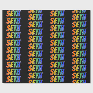 Papier Cadeau Prénom arc-en-ciel "SETH"; Amusant et coloré