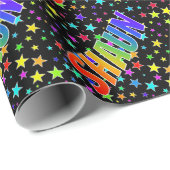 Papier Cadeau Prénom Arc-en-ciel "SHAUN" + Étoiles (Coin rond)