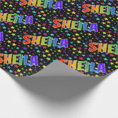 Papier Cadeau Prénom arc-en-ciel "SHEILA" + Étoiles (Coin)