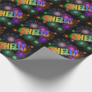 Papier Cadeau Prénom arc-en-ciel "SHELLY" + Feux d'artifice