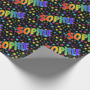 Papier Cadeau Prénom arc-en-ciel "SOPHIE" + Étoiles