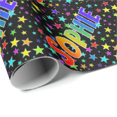 Papier Cadeau Prénom arc-en-ciel "SOPHIE" + Étoiles (Coin rond)