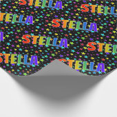 Papier Cadeau Prénom arc-en-ciel "STELLA" + Stars (Coin)