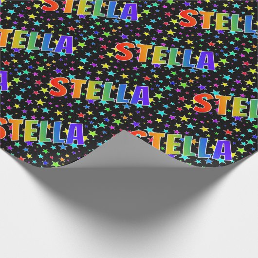 Papier Cadeau Prénom arc-en-ciel "STELLA" + Stars (Coin)