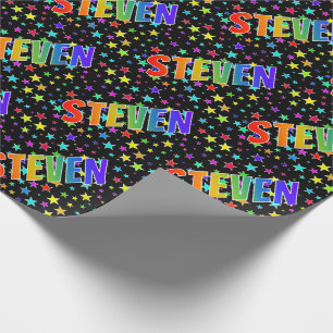 Papier Cadeau Prénom arc-en-ciel "STEVEN" + Stars