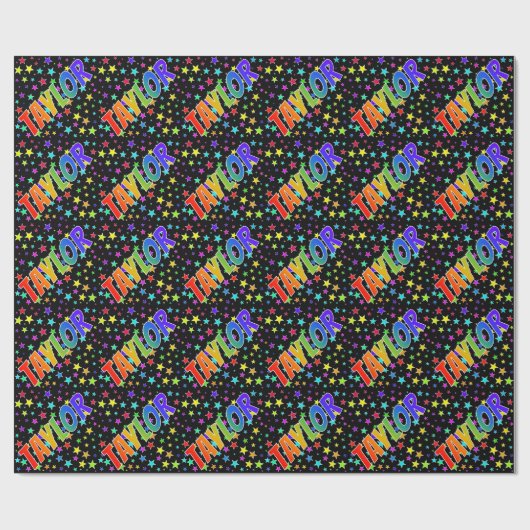 Papier Cadeau Prénom arc-en-ciel "TAYLOR" + Étoiles (Plat)