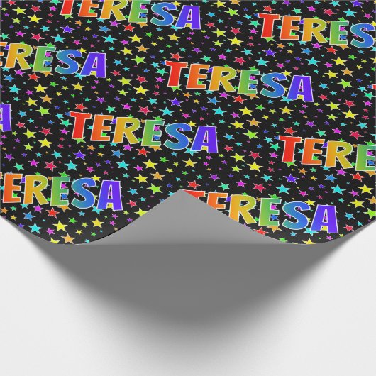 Papier Cadeau Prénom arc-en-ciel "TERESA" + Etoiles (Coin)
