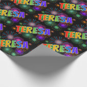 Papier Cadeau Prénom arc-en-ciel "TERESA" + feux d'artifice (Coin)