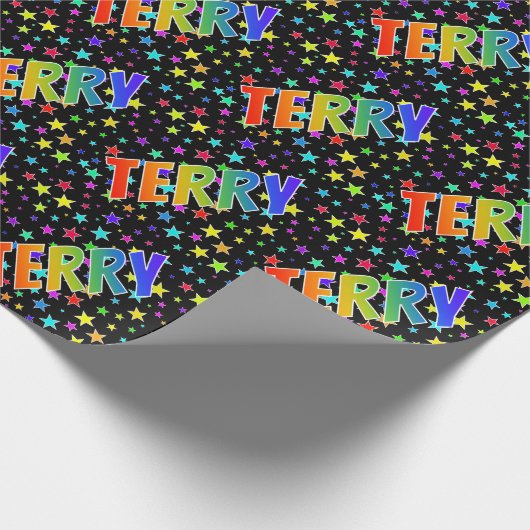 Papier Cadeau Prénom arc-en-ciel "TERRY" + Stars (Coin)