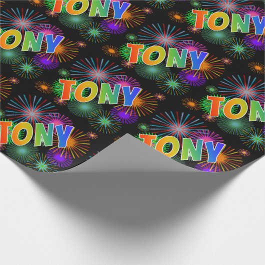 Papier Cadeau Prénom arc-en-ciel "TONY" + Feu d'artifice (Coin)