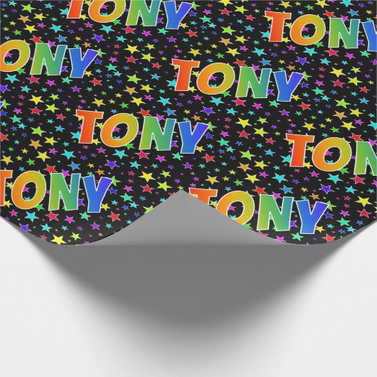Papier Cadeau Prénom arc-en-ciel "TONY" + Stars (Coin)