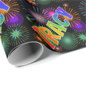 Papier Cadeau Prénom arc-en-ciel "TRACY" + Fireworks (Coin rond)