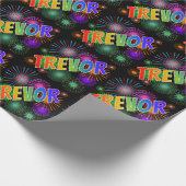 Papier Cadeau Prénom arc-en-ciel "TREVOR" + Feu d'artifice (Coin)
