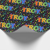 Papier Cadeau Prénom arc-en-ciel "TROY" + étoiles (Coin)