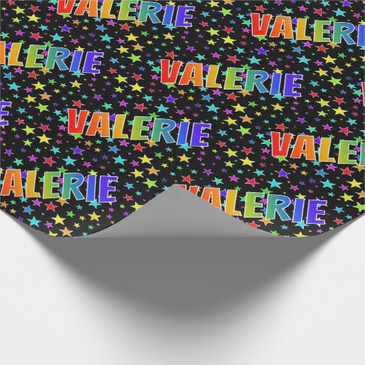 Papier Cadeau Prénom arc-en-ciel "VALERIE" + Étoiles (Coin)