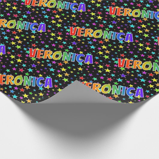 Papier Cadeau Prénom arc-en-ciel "VERONICA" + Étoiles (Coin)