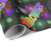 Papier Cadeau Prénom arc-en-ciel "VERONICA" + Feu d'artifice (Coin rond)