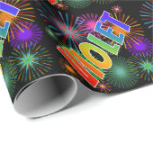 Papier Cadeau Prénom arc-en-ciel "VIOLET" + feux d'artifice (Coin rond)