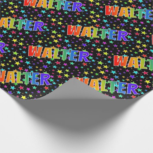 Papier Cadeau Prénom arc-en-ciel "WALTER" + Stars (Coin)
