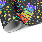 Papier Cadeau Prénom arc-en-ciel "WAYNE" + Stars (Coin rond)