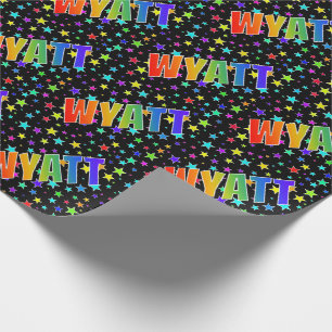 Papier Cadeau Prénom arc-en-ciel "WYATT" + Étoiles