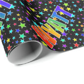 Papier Cadeau Prénom arc-en-ciel "WYATT" + Stars (Coin rond)
