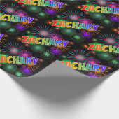 Papier Cadeau Prénom arc-en-ciel "ZACHARY" + Feu d'artifice (Coin)