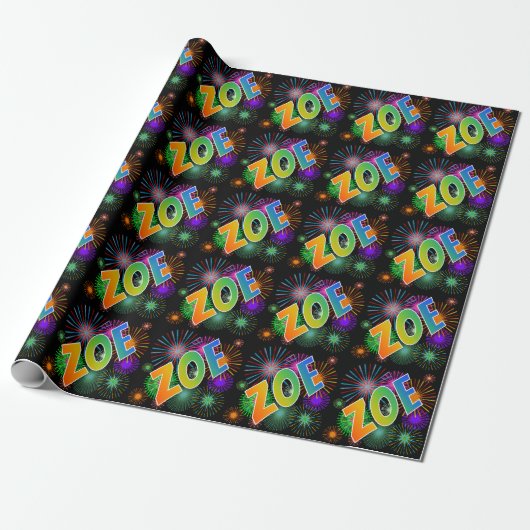 Papier Cadeau Prénom arc-en-ciel "ZOE" + Feu d'artifice (Déroulé)