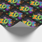 Papier Cadeau Prénom arc-en-ciel "ZOE" + Feu d'artifice (Coin)