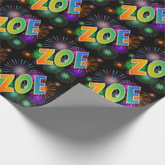 Papier Cadeau Prénom arc-en-ciel "ZOE" + Feu d'artifice (Coin)