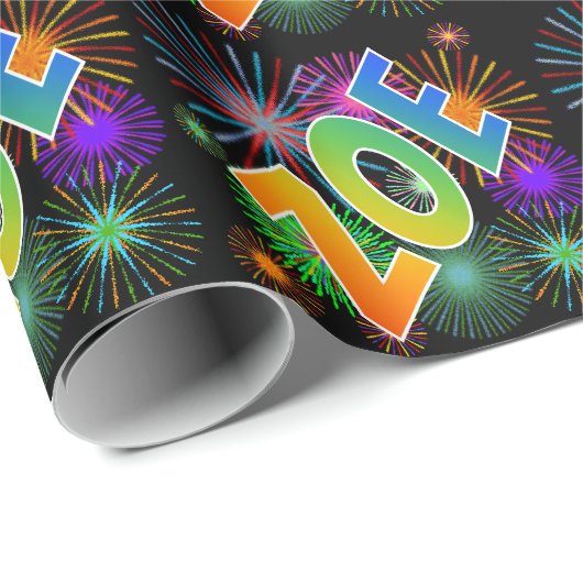 Papier Cadeau Prénom arc-en-ciel "ZOE" + Feu d'artifice (Coin rond)