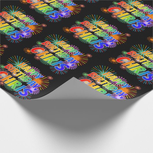 Papier Cadeau Prénom "CHRIS", Amusant "HEUREUX ANNIVERSAIRE" (Coin)