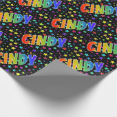 Papier Cadeau Prénom "CINDY" d'arc-en-ciel + Étoiles (Coin)