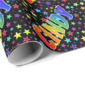 Papier Cadeau Prénom "CINDY" d'arc-en-ciel + Étoiles (Coin rond)