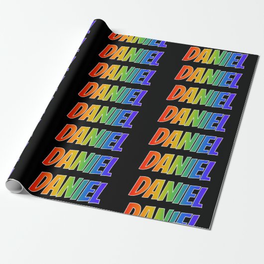 Papier Cadeau Prénom "DANIEL" d'arc-en-ciel ; Amusement et (Déroulé)