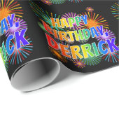 Papier Cadeau Prénom "DERRICK", Amusant "HEUREUX ANNIVERSAIRE" (Coin rond)