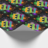 Papier Cadeau Prénom "ELI" d'arc-en-ciel + Feux d'artifice (Coin)