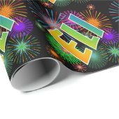 Papier Cadeau Prénom "ELI" d'arc-en-ciel + Feux d'artifice (Coin rond)