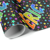 Papier Cadeau Prénom "ÉRIC" d'arc-en-ciel + Étoiles (Coin rond)