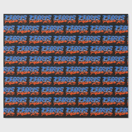 Papier Cadeau Prénom Graffiti blue orange (Plat)
