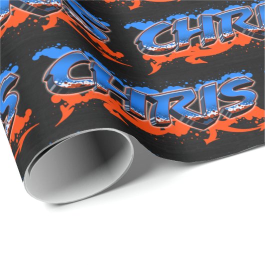 Papier Cadeau Prénom Graffiti blue orange (Coin rond)
