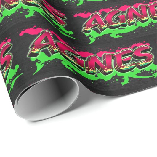 Papier Cadeau Prénom Graffiti red green (Coin rond)