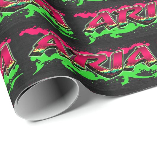 Papier Cadeau Prénom Graffiti red green (Coin rond)