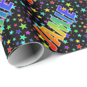 Papier Cadeau Prénom "JAMIE" d'arc-en-ciel + Étoiles (Coin rond)