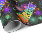 Papier Cadeau Prénom "JORDANIE" d'arc-en-ciel + Feux d'artifice (Coin rond)