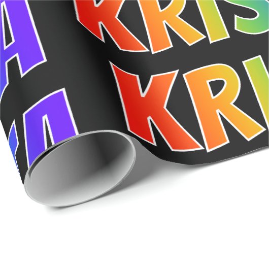 Papier Cadeau Prénom "KRISTA" d'arc-en-ciel ; Amusement et (Coin rond)