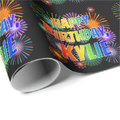 Papier Cadeau Prénom "KYLIE", Amusant "HEUREUX ANNIVERSAIRE" (Coin rond)